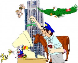 <div align="justify">En la foto se puede ver a mis amigos de Pittsburgh: la vaca 'Blackie' o el águila gigante 'Jyant Iggle', el 'Suicida' o el 'Malvado Perro' siempre persiguiendo al 'Dulce Gato' así como al 'Pájaro Loco.</div>