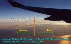 <div align="justify">Esta fotografía la tomé a bordo de un DC-10 de la compañía North Pacific, en vuelo sobre el Océano Pacífico atravesando la línea internacional de cambio de fecha,  el día 20 de junio de 1998 (si se mira a la izquierda) ó el día 19 de junio de 1998 (si se mira a la derecha) .</div>