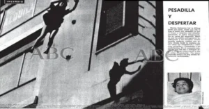 Gran instinto el del fotógrafo para obtener esta impresionante foto de una de las chicas saltando al vacío con su sombra destacándose en la pared (Foto propiedad de la Hemeroteca de ABC, publicada por Blanco y Negro el 1-10-1960).